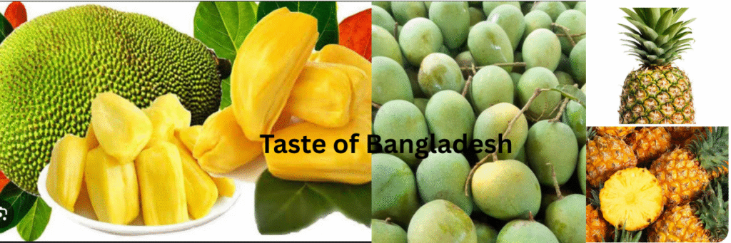 Fresh Bangladeshi export-quality fruits – mango, jackfruit, banana, guava & pineapple ready for international supply