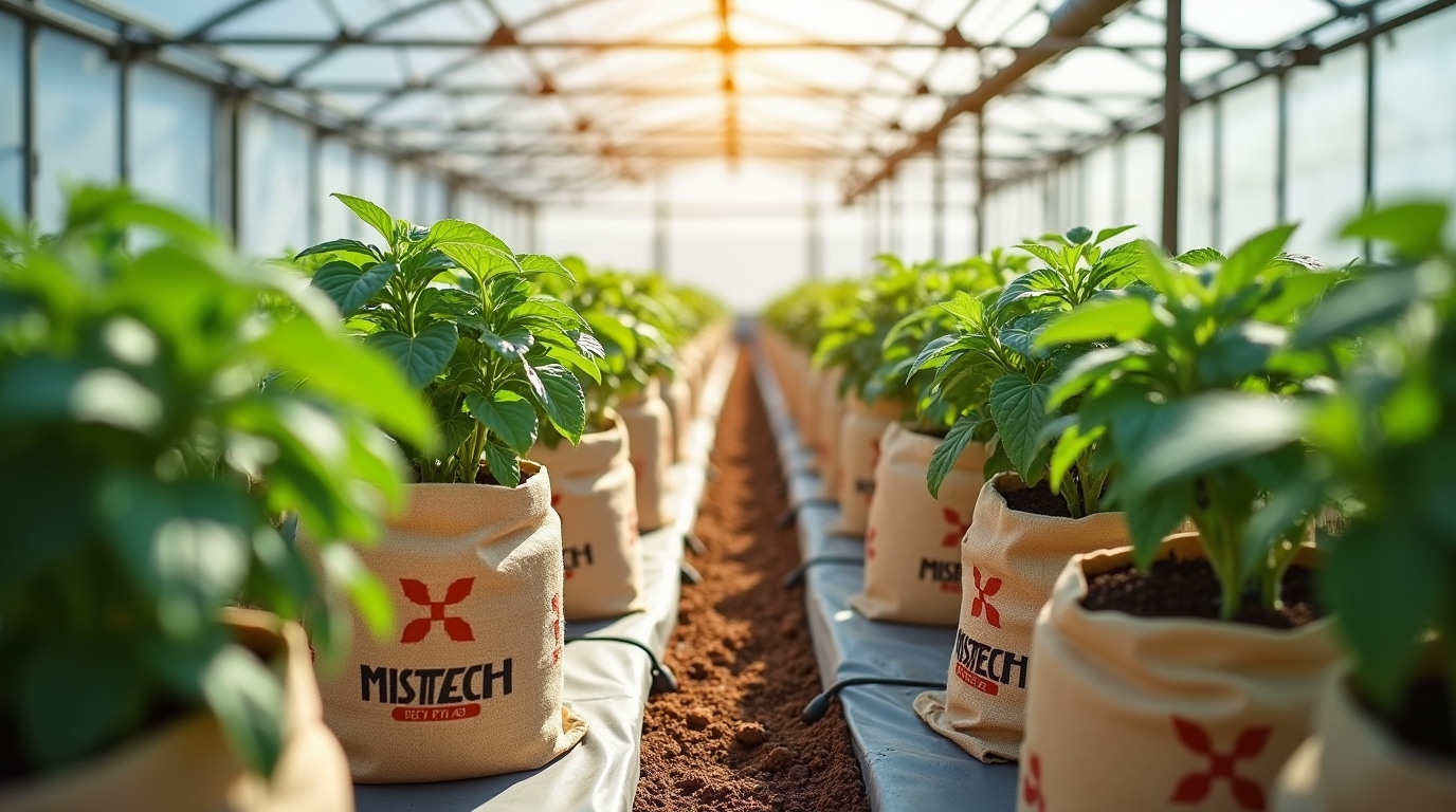 Very fresh Plant grows on Coco Peat bag with Mistech Logo